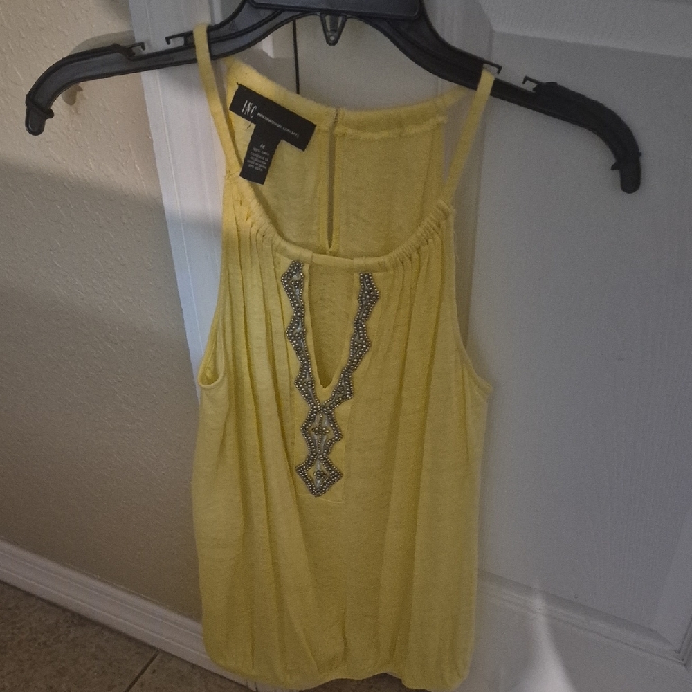 INC International Concepts Yellow Tank Top with Embellished Detail